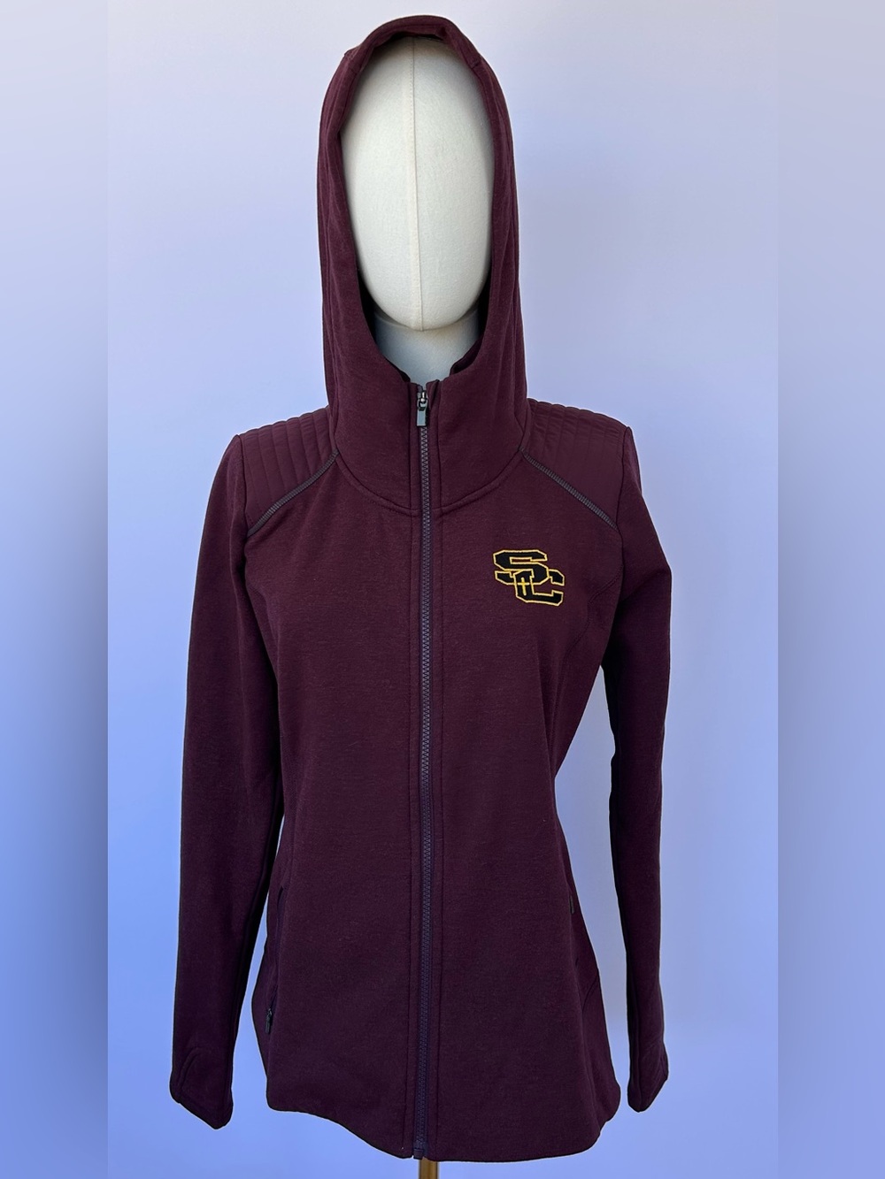 Athleta Women’s Full Zip Hoodie‎ SC Interlocking Logo Maroon Size Medium